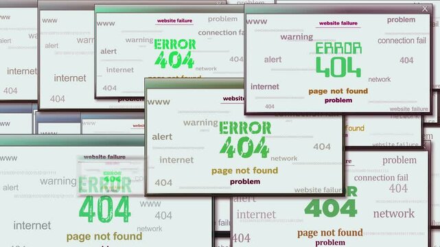 Error 404 web page not found symbol technology loop concept. Abstract sign on pop up windows. Seamless and looped.