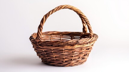 handmade bast product, basket for picking berries, isolate on a white background