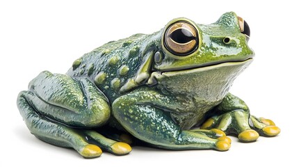 Obraz premium Beautiful green tree frog sitting against a stark white background