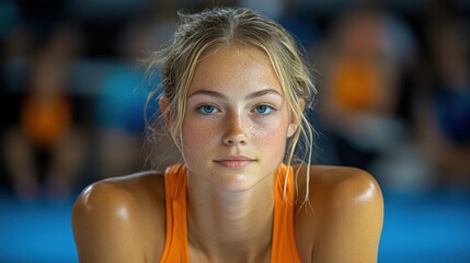 Young athlete poses with determination and focus during a training session at a sports facility