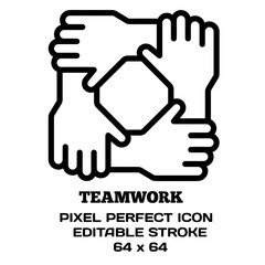 Fototapeta premium Teamwork symbol, featuring an editable stroke outline icon isolated on white background flat vector illustration. Pixel perfect. 64 x 64