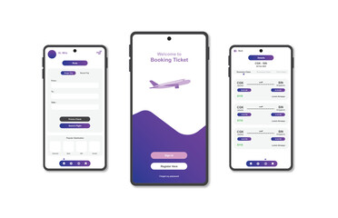 Online airline ticket booking design for mobile application. Airline ticket booking platform screen. Graphical user interface for responsive mobile applications