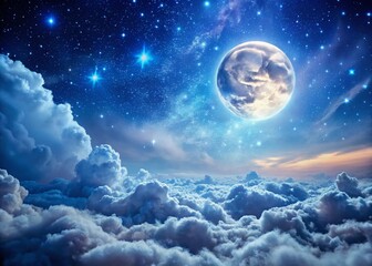 Mystical Full Moon Night Sky: Winter Wonderland Macro Background with Copy Space