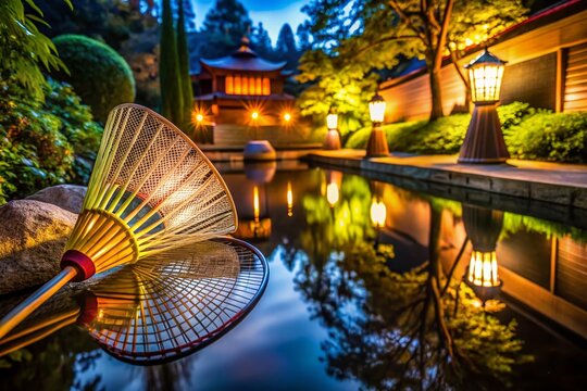 Night Hanetsuki: Illuminated Shuttlecock and Bats in Dark Garden