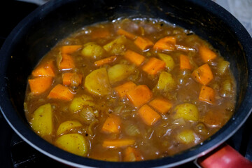 Cooking japanese chicken curry, homemade food.
