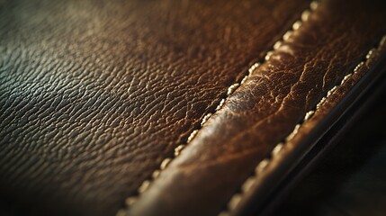 Detailed Texture of Brown Leather Surface with Decorative Stitching Close-up