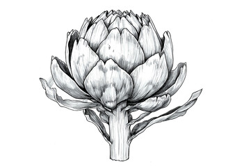 Obraz premium Artichoke, organic vegetable, sketch. Vintage retro print, artichoke food, botanic ink style drawing, linear drawing, engrave old school. Sketch artwork silhouette artichoke. Illustration