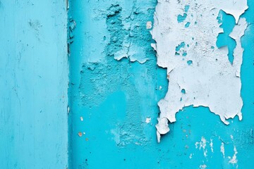 Obraz premium Turquoise Paint Flaking on Building Exterior Showing Aged Texture and Weathered Surface Layers