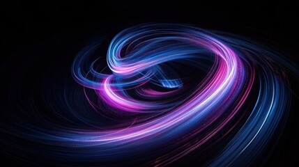 Abstract Swirls of Dynamic Energy in Blue and Pink Light Trails on Dark Background for Graphic Design