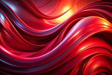 Panoramic Abstract Red Background with Dynamic Curved Shapes - Stock Photo