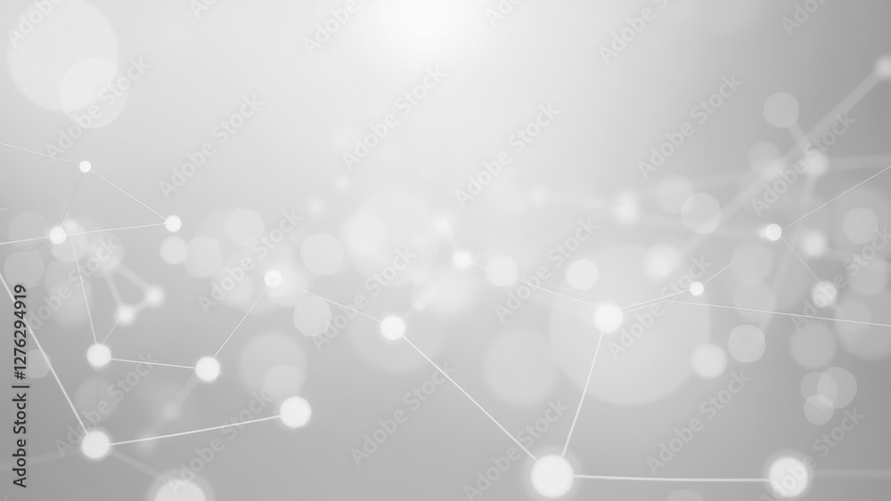 Poster abstract soft gray background with blurred bokeh circles and connecting lines for technology, scienc