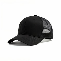 Black Baseball Cap with Mesh Backing Headwear Fashion Accessory Stylish Design Isolated Image