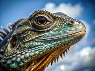 Fototapeta premium Macro Water Dragon Photography: Close-up Images of Asian Water Dragon, Physignathus cocincinus, Reptile Scales, Eyes, Detail
