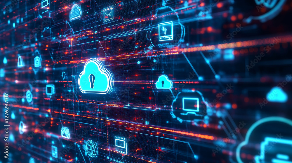 Poster thin lines connection icons outline set of big data center group cloud computing system internet pro
