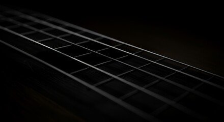 Fototapeta premium Close Up of Bass Guitar Neck with Strings and Frets