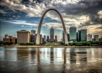Fototapeta premium St. Louis Gateway Arch Landscape Photography - Scenic Missouri Riverfront Views - 1959 Aesthetic