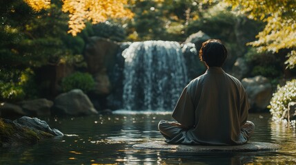 Stress Management Programs: A photo of a person practicing mindfulness and relaxation techniques, in a serene outdoor setting, highlighting mental well-being.