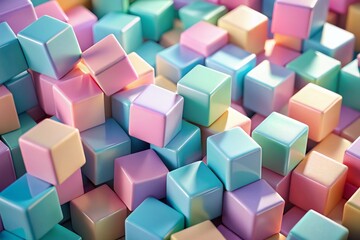 Pastel Cube Composition: Playful 3D Render of Colorful Blocks - Candid Photography