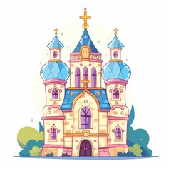 Fototapeta premium A large, colorful, and whimsical castle with a cross on top