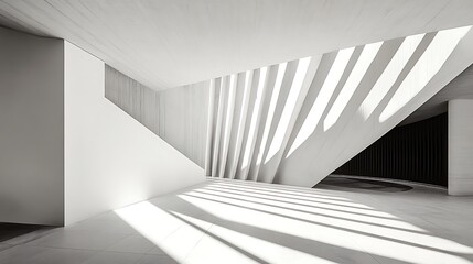 Modern white building interior, sunlight