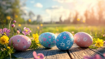 Delightful Easter Eggs Floral Meadow Scene Springtime Bliss Peaceful Holiday Season Celebrations Outdoors