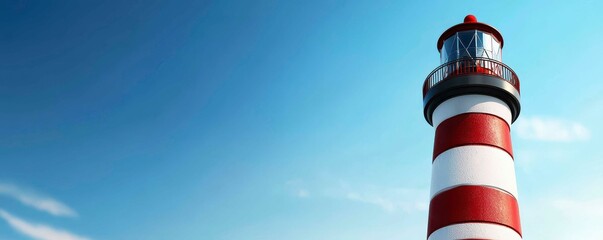 Iconic Striped Lighthouse Against a Clear Blue Sky Beacon of Nautical Guidance Illustration