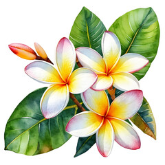 Fototapeta premium Tropical Plumeria Flowers with Lush Green Leaves