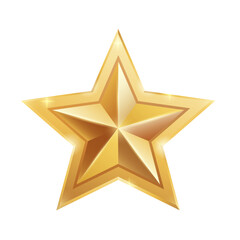 Gold star with shiny metallic texture and 3D effect. Isolated on a white background. Vector illustration