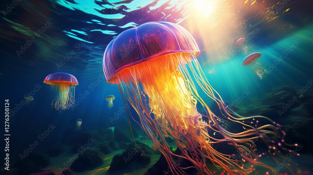 Canvas Prints generated image - imaginary jellyfish under the sea