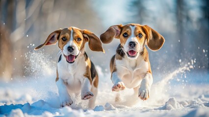 Playful Beagle Harrier Puppies Frolicking in Snowy Wonderland