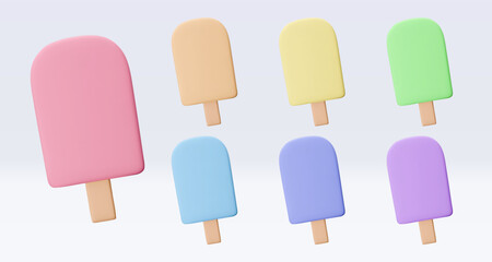 Ice cream icon, 3d render set. Design elements. Realistic fast food icon. Sweet food. Vector illustration isolated on white background for menu, shop, flyer, banner, web, advertising, sale