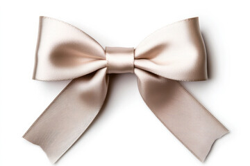 Elegant satin ribbon bow in soft beige for gifting and decoration, perfect for celebrations. isolated on white background.