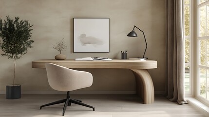 Obraz premium Home office desk, chair, plants