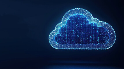 Futuristic digital cloud with glowing data streams on a dark background.