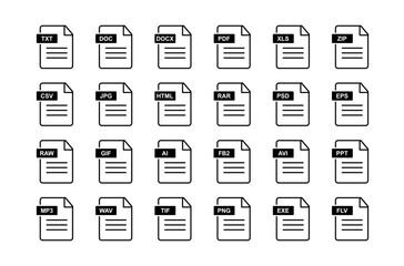 document formats icon set editable stroke 