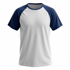 White Raglan Short Sleeve T Shirt with Blue Sleeves Mockup Apparel Design Template Casual Wear