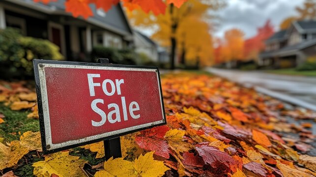 Autumn For Sale Sign on Suburban Street