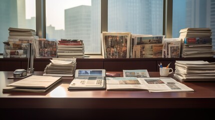 folded newspapers on desk