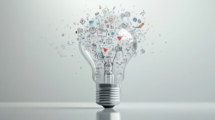 Lightbulb Bursting with Idea Doodles and Sketches Innovation Symbol of Creativity and Imagination