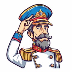 A man with a mustache and a hat is saluting
