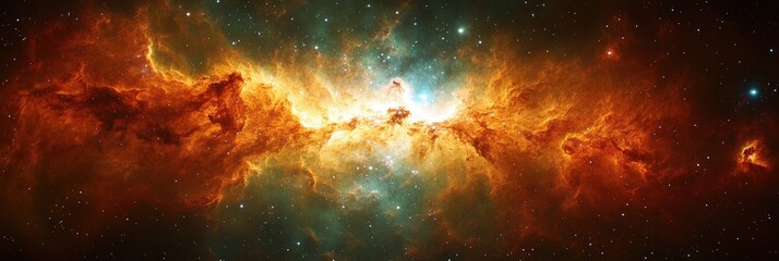 Fototapeta premium Fiery nebula in deep space, a cosmic wonder. Background of stars, for science