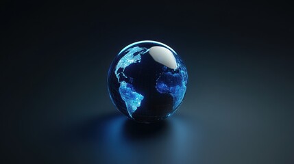 Futuristic digital globe in dark space: glowing blue earth with tech display