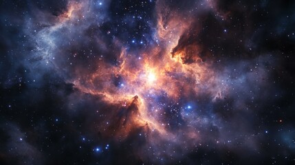 Fototapeta premium A newborn star shines amidst swirling cosmic dust, symbolizing the birth of celestial wonders. 
