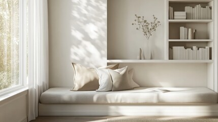 A cozy modern reading nook with soft seating, and minimalist decor. Perfect for interior design, lifestyle blogs, and home decor inspirations.