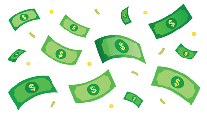 Playful Money Illustration: Green Dollar Bills in Motion