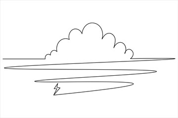 Cloud one line drawing and isolated continuous outline vector illustration