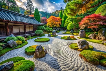 Fototapeta premium Serene Japanese Zen Garden: Meditation & Tranquility Stock Photo