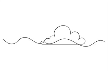 Cloud one line drawing and isolated continuous outline vector illustration