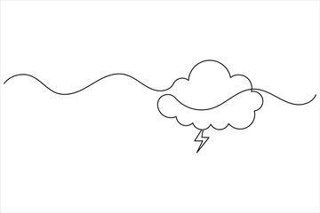 Cloud one line drawing and isolated continuous outline vector illustration