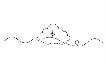 Cloud one line drawing and isolated continuous outline vector illustration